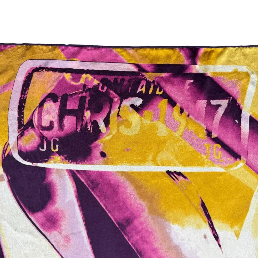 Vintage Christian Dior Chris 1947 Silk Square Scarf Purple Pink Yellow Y2K 33in